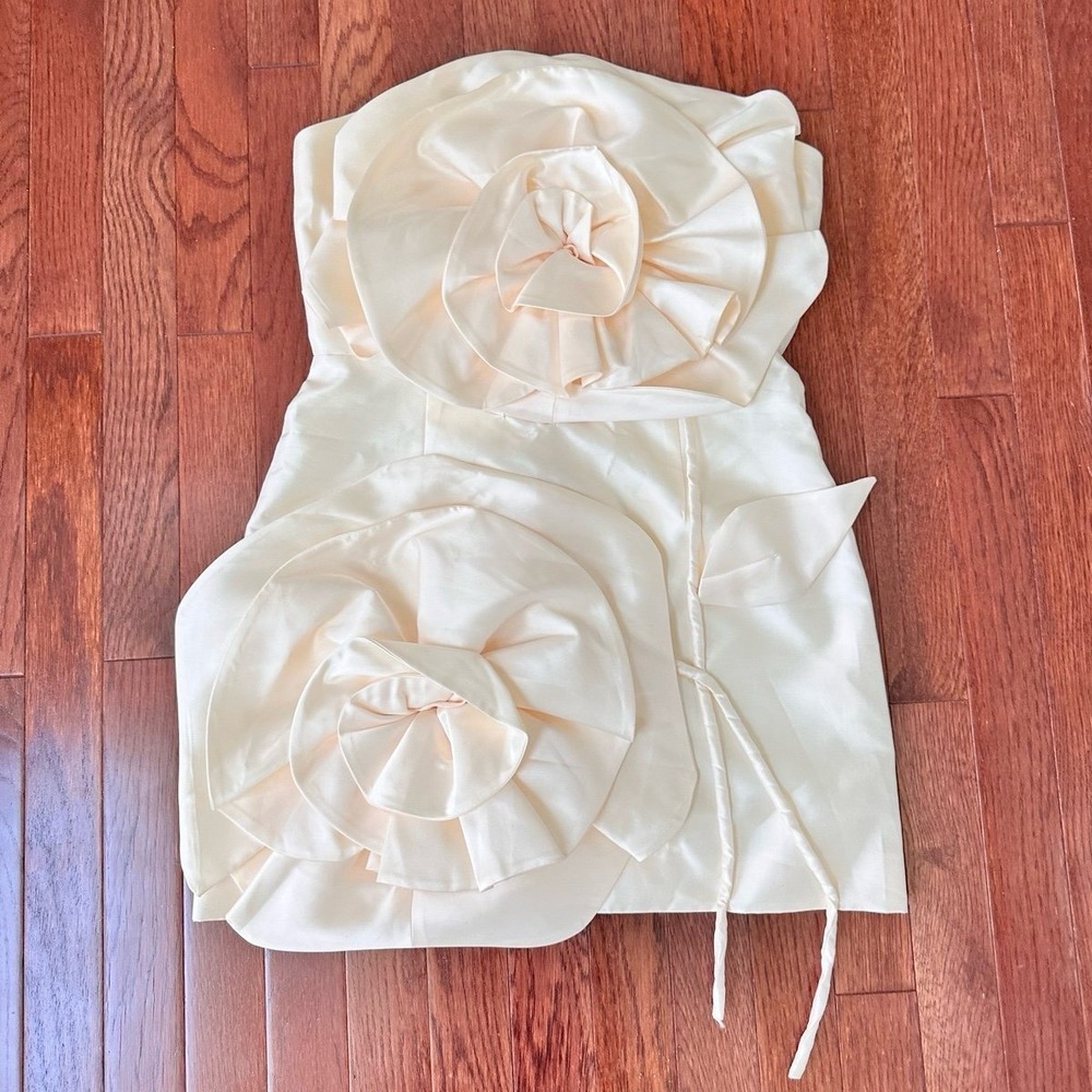 Sierra Darien Ivory White 3D Rose Feminine Ethereal Strapless Corset Back Dress